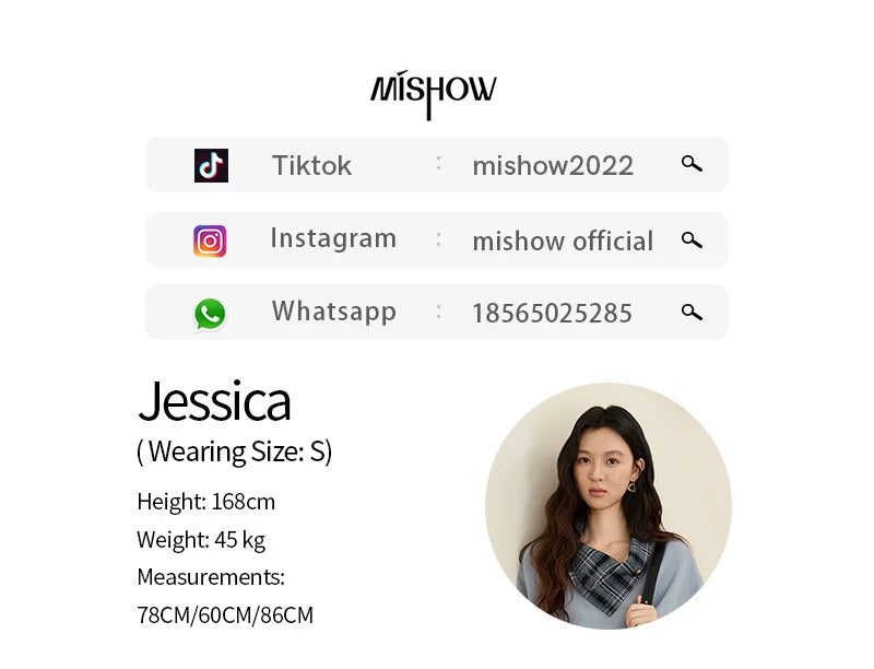 MISHOW Two Sided Outerwear Trench for Women Autumn Winter 2025 Blue Plaid Patchwork Diagonal Placket Belt Trench MXE48W0871