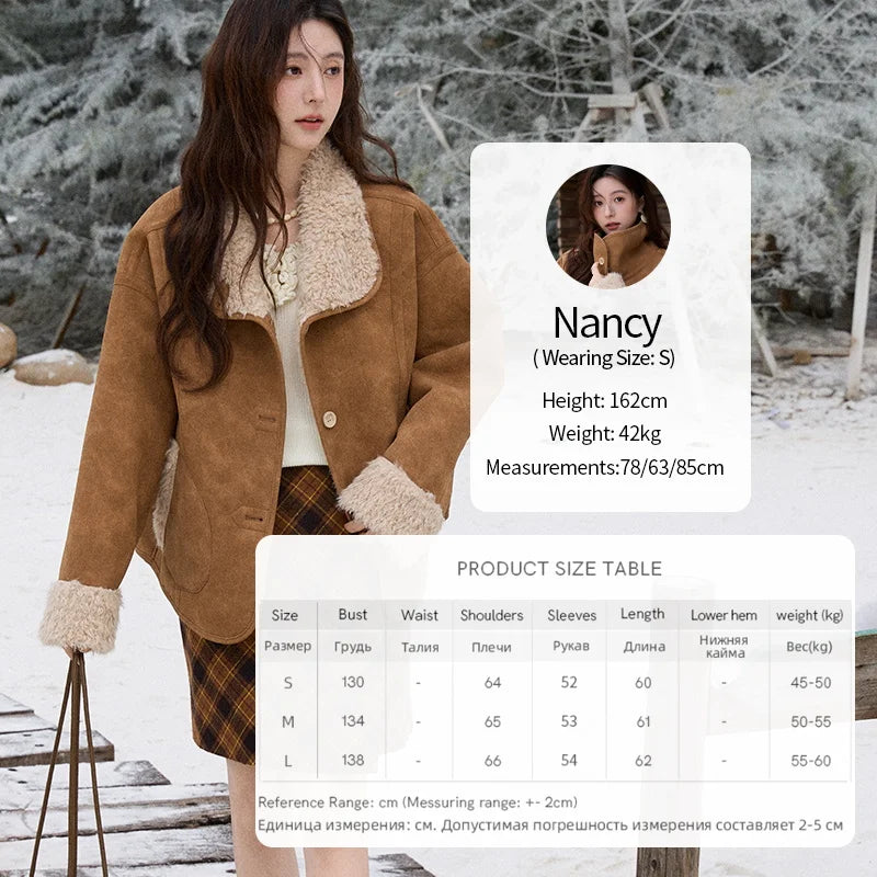 MISHOW Women's Double Sided Wearing Jacket 2025 Winter Lamb Wool Lapel Coat Warm Windproof Commuter Coat with Pockets MXE91W1015