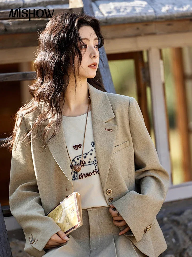 MISHOW Skirt Jacket For Women Separately 2025 Spring New Casual Vintage Blazer Jacket Pleated Skirt Fashion Blazer MXE11W0712