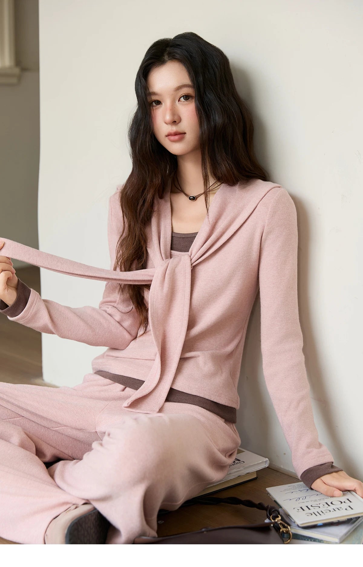 MISHOW Woman Slim Fit Long Sleeve Top 2025 Autumn Retro Solid O-neck Shawl Pullover Casual Knit Top Woman Clothes MXE89T1419