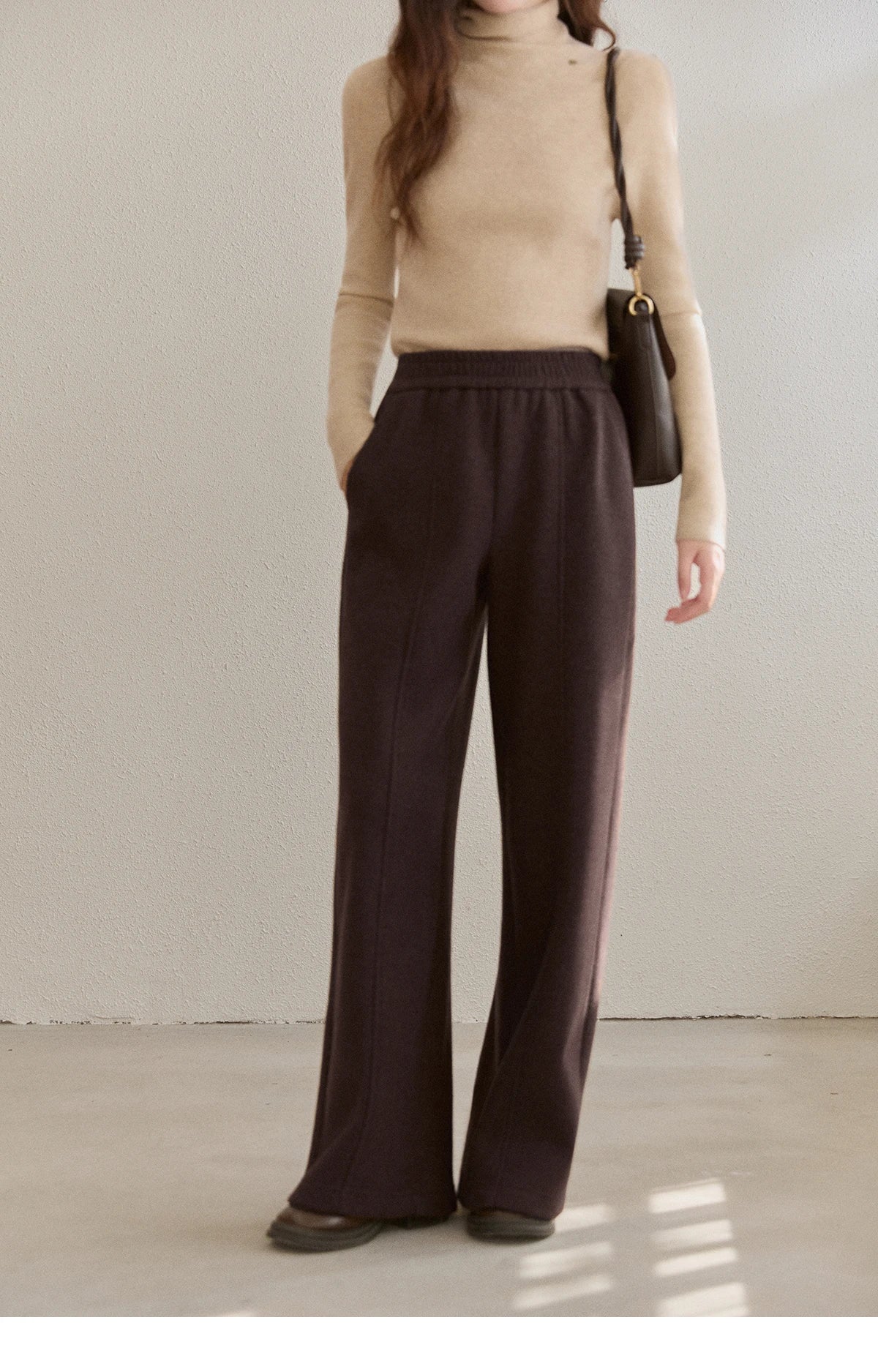 MISHOW High Waist Wide Leg Pants for Women 2025 Winter Casual Loose Thick Fleece Warm Knit Pants Straight Trousers MXE92K1127