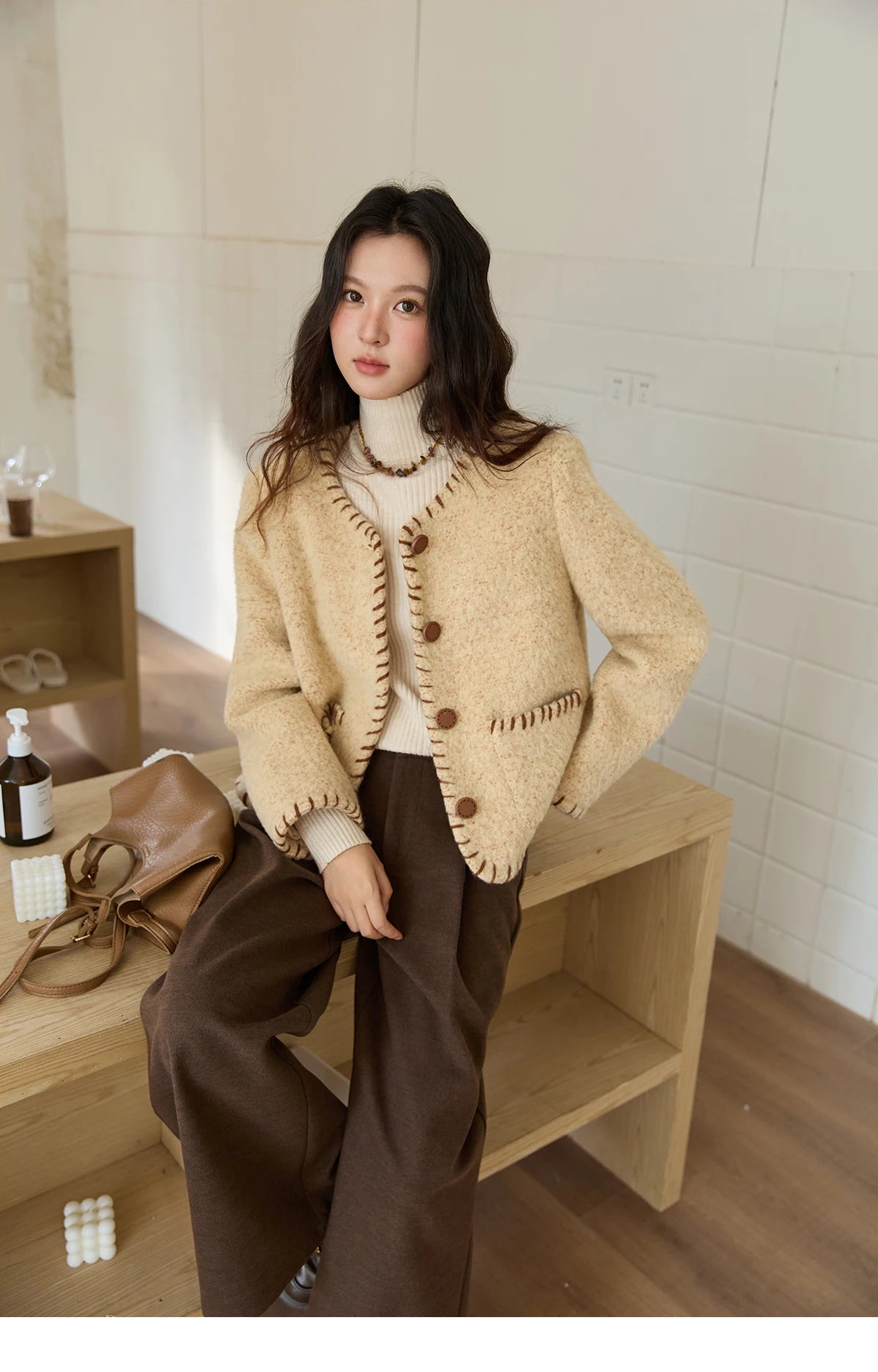 MISHOW Women Pants 2025 Autumn Winter Retro Brown Wide-leg Pants High Waist Design Loose Casual Drape Pants MXE88K1122