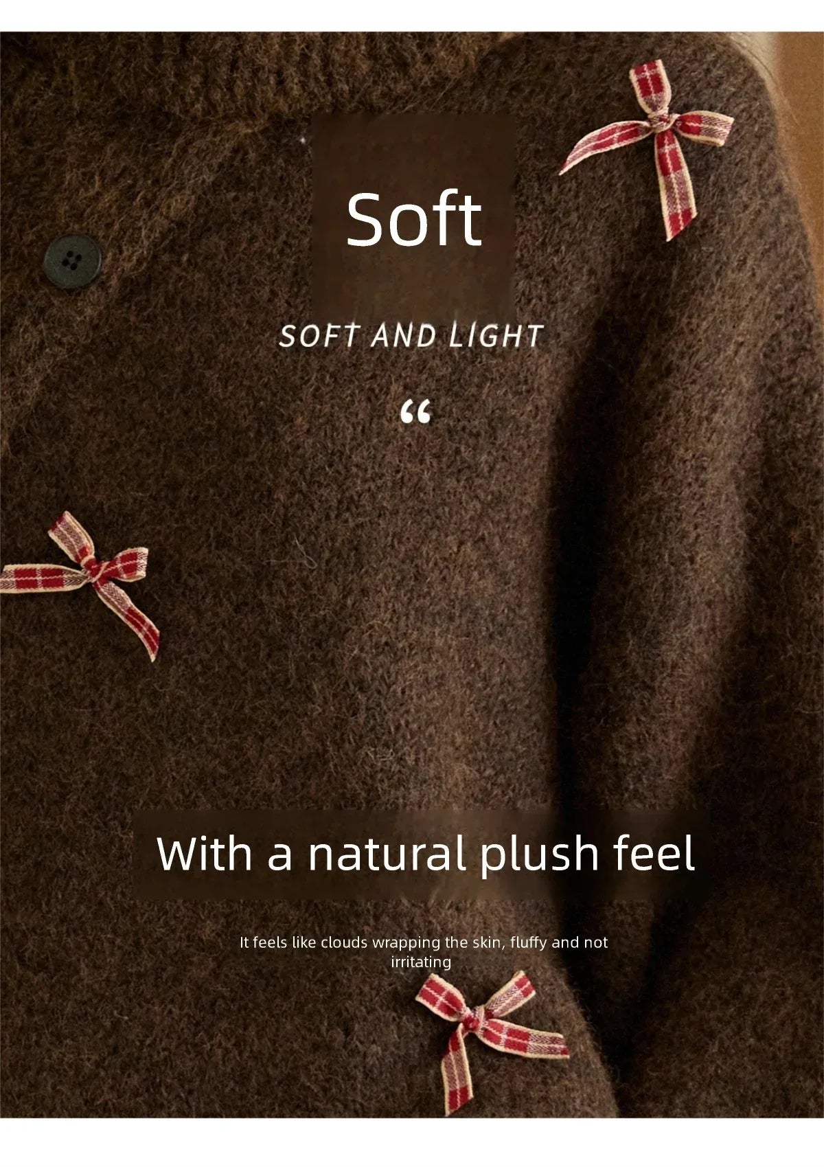 MISHOW Women's French Retro Plaid Bow Sweater 2025 Winter Detachable Shawl Collar Thick Lantern Sleeve Knitted Tops MXE93Z2946