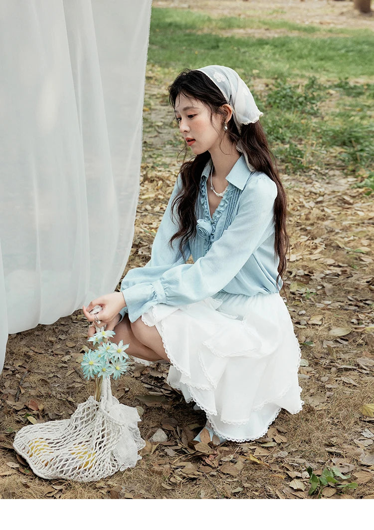 MISHOW Spring New Blouses for Women 2025 V-neck Long Flare Sleeve Solid Shirts Female Fashion Straight Tops Woman MXE14X1730