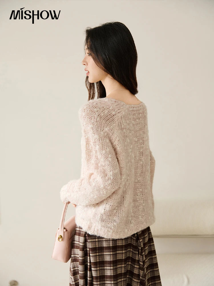 MISHOW Scoop Neck Loose Sweater 2025 Autumn Raglan Sleeve Casual Knitted Top Hollow-out Wool Blend Soft Warm Sweaters MXE46Z2565