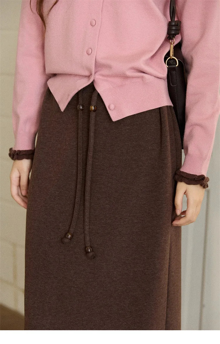 MISHOW Woman Brown Skirt 2025 Retro High Waist Loose Fitting Half Body Skirt with Back Split Straight Leg Long Skirt MXE90B2447