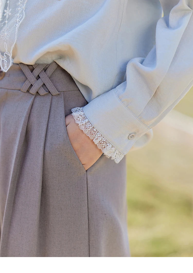 MISHOW French Spring Blouses Women 2025 New Long Sleeve Turn-down Collar Loose Shirts Female Fashion Lace Casual Tops MXE16C0760