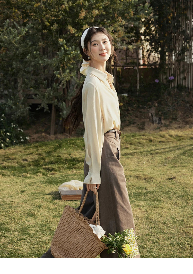 MISHOW Wave Striped Single Breasted Shirt for Women Spring 2025 Shell Buttons Solid Shirts Loose Commuter Outerwear MXE16C0422