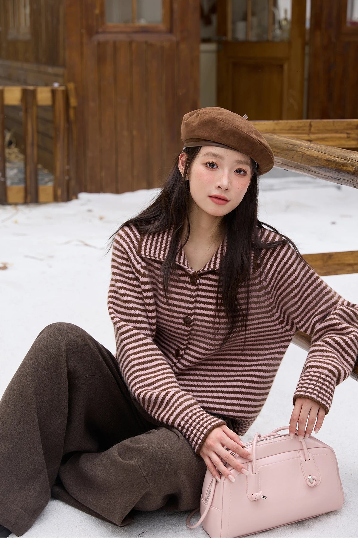 MISHOW New Striped Knitted Cardigan 2025 Autumn Winter Retro Stand-up Collar Raglan Sleeve Cardigan Commute Loose Top MXE88Z2690