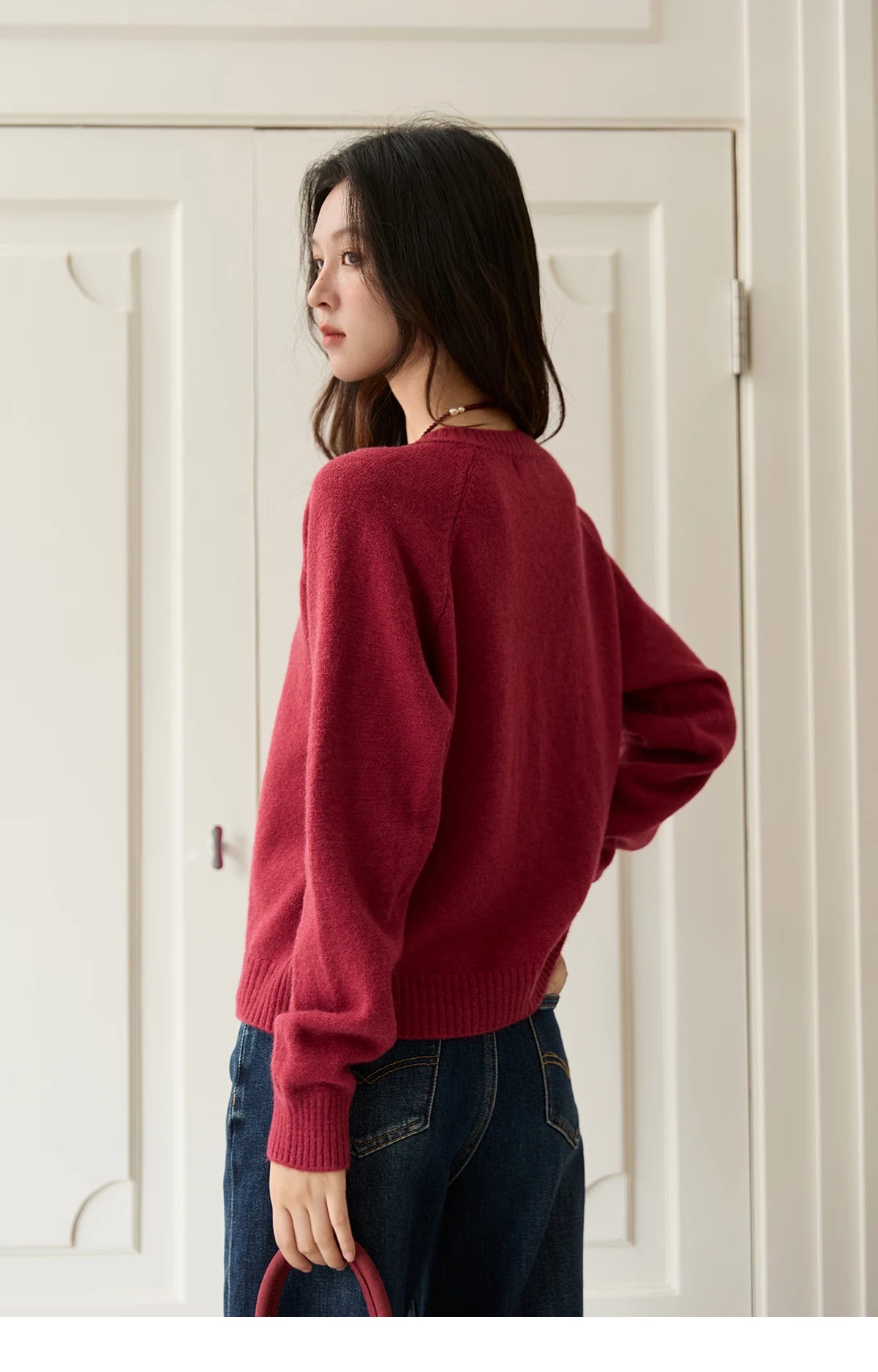 MISHOW Red Knitted Cardigan for Women 2025 Autumn Round Neck Single Breasted Buckle Embroidered Casual Cardigans Lady MXE47Z2621