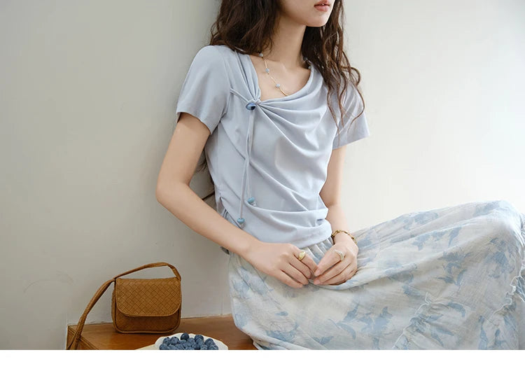 MISHOW Two Piece Set Women's Fashion Lace Up Top 2025 Summer New Casual Print Wide Leg Half Skirt Set Ladies Clothing MXE35T0596