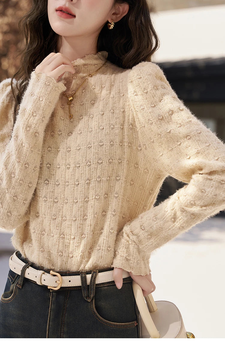 MISHOW Lace Bottoming Shirt Women Autumn Winter Mock Neck Long Sleeve Knitted Pullover French Warm Inner Top Female MXC58Z0481
