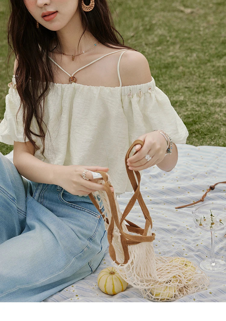 MISHOW French Summer Camisole Shirt Female 2025 New Solid Off-shoulder Short Sleeve Lace Tops Fashion Gentle Blouses MXE33X1755