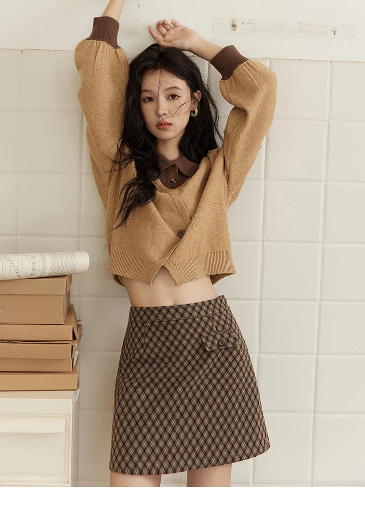 MISHOW Fake Two-piece Sweater Women French Retro Splicing Top 2024 Fall Winter New Korean Design Thin Knitwear MXD46Z0804