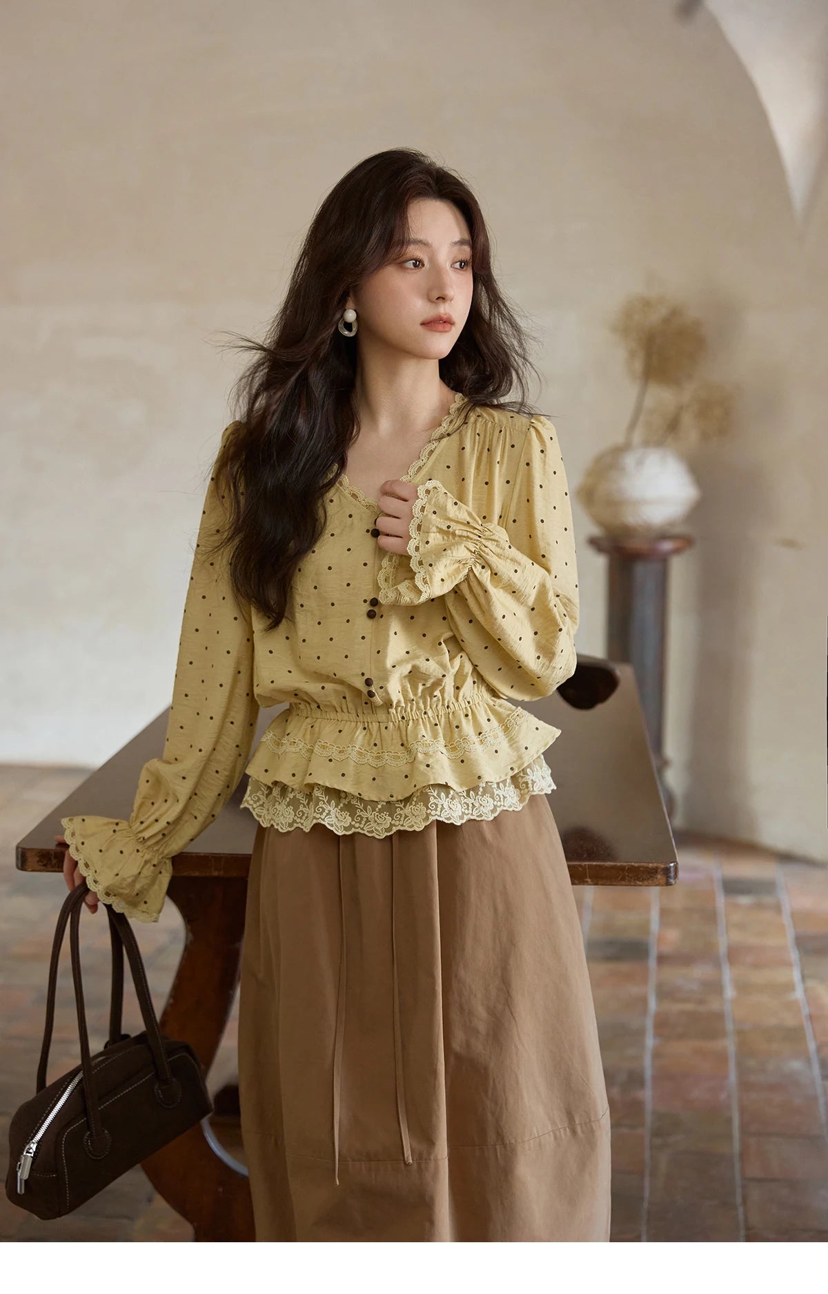 MISHOW Autumn Brown Cotton Bud Skirt 2025 Autumn Elastic Drawstring High Waist Slim A-line Casual Skirt with Pocket MXE41B2367