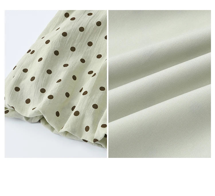 MISHOW 2025 Summer Women's Two Piece Set Polka Dot Puff Sleeve Top Casual Pocket Wide Leg Pants Set Female Clothing MXE39T0657