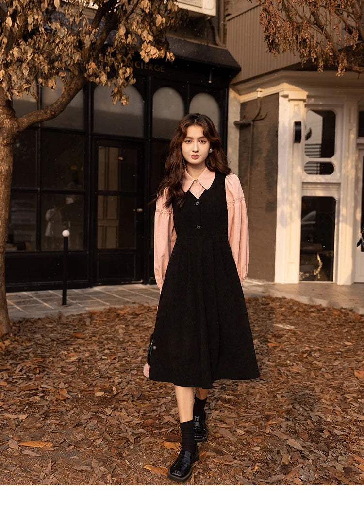 MISHOW Corduroy Strap Dress Autumn Winter French Retro Vneck Sleeveless Mid-Calf Dresses Elegant Solid Blouses MXB43L1246