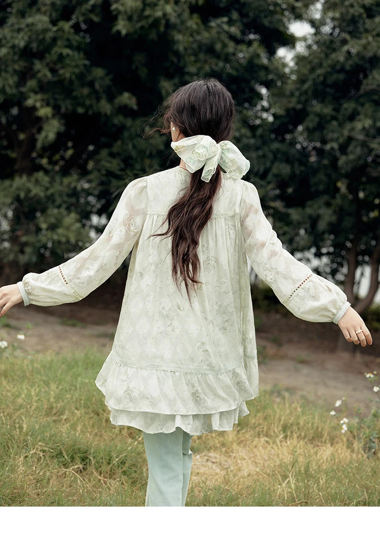 MISHOW Floral V-neck Drawn Tassels Dresses 2025 Spring Summer Hollow Out Lantern Sleeve Dresses Vacation Doll Dress MXE15L2121