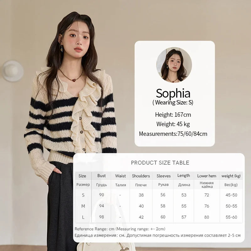 MISHOW Striped Sweater for Women 2025 Autumn New Asymmetrical Ruffled Diamond Shape Knitted Retro Women's Cardigan MXE51Z2633