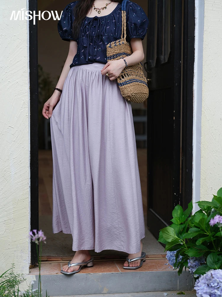 MISHOW Casual Half Skirt for Women 2025 Summer New Office Lady Fashion High Waist Pocket Female Purple Pleated Skirt MXE39B2366