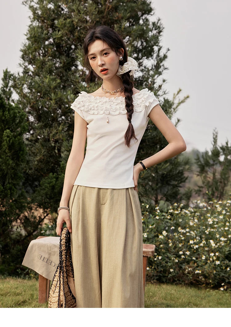 MISHOW French Stringy Selvedge One Neck T-shirt for Women Summer 2025 Raglan Sleeves Wool Short Top Sexy Solid Tees MXE34T0605