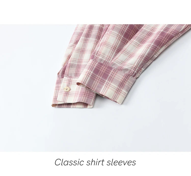 MISHOW Women's 100 Cotton Long-sleeve Purple Plaid Shirt Spring 2025 Loose Pockets Casual Shirts Korean Polo Neck Top MXE14C0417