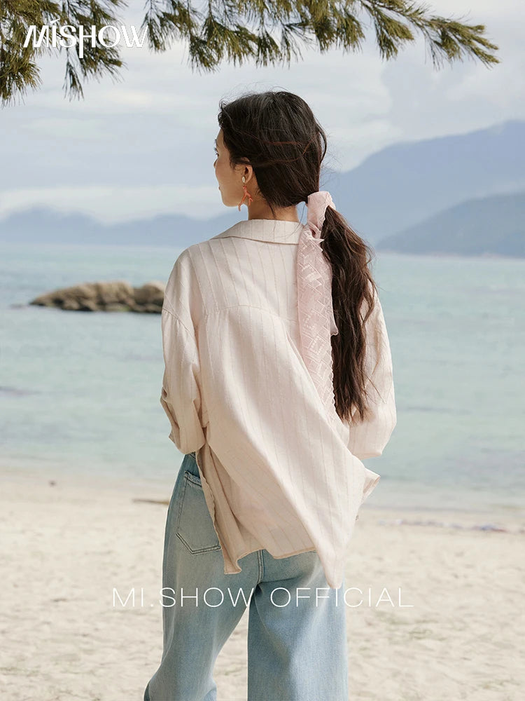 MISHOW Office Lady Summer Blouses Women 2025 New Striped Long Sleeve Turn-down Collar Shirt Female Fashion Loose Tops MXE33C0772