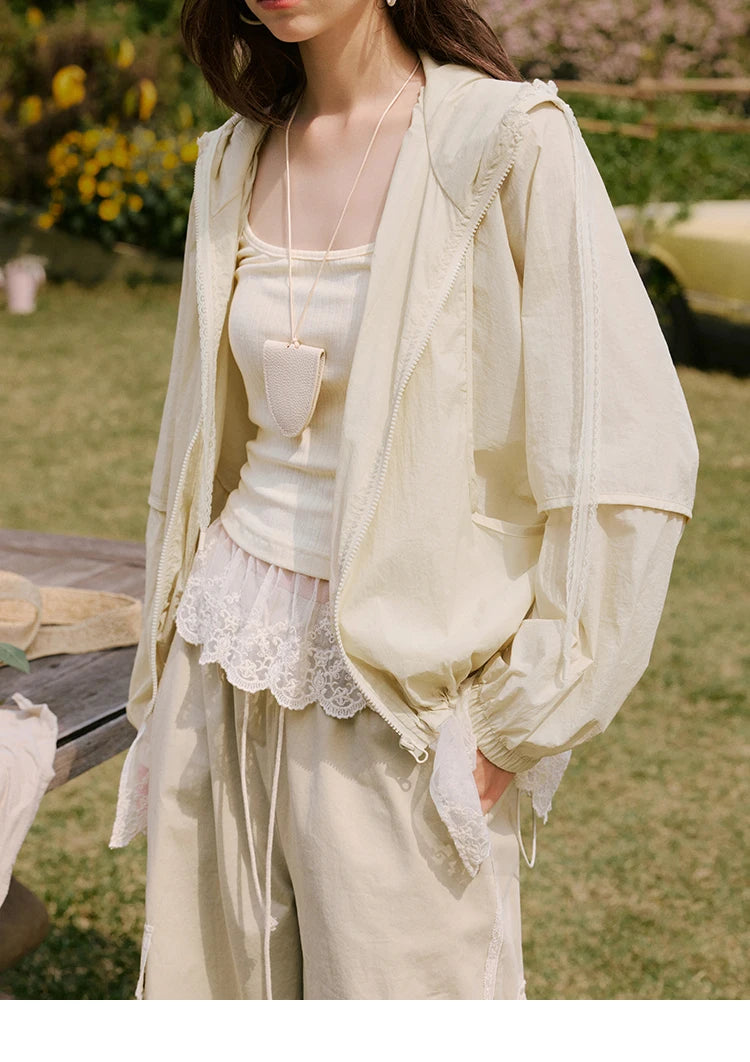 MISHOW Apricot Cargo Pants for Women in Summer 2025 Lace Patchwork Casual Pants Drawstring Elastic Waisted Trousers MXE33K0935