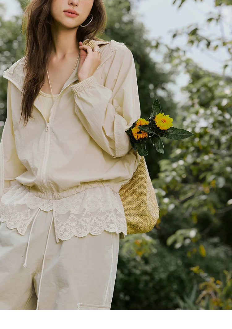 MISHOW Sunscreen Summer Coat Women New 2025 Long Sleeve Hooded Solid Lace Loose Cardigan Female Thin Breathable MXE33W0780