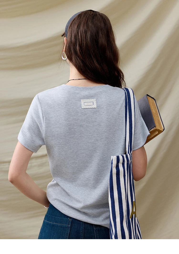 MISHOW Casual Summer T-shirts Women Short Sleeve Round Neck Solid Straight Shoulder Shirt Female Fashion Slimming New MXE31T0532