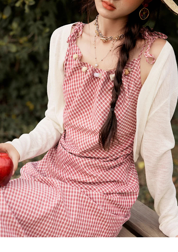 MISHOW Red Plaid Summer Camisole Dress Women New 2025 Sleeveless Elastic Waist Retro Dresses Woman Sweat Fashion MXE32L2198