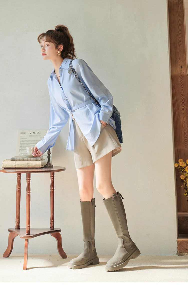 MISHOW Women's Casual Loose Shirt 2023 Autumn Turn-down Collar Embroidery Hollowed Out Single Breasted Mid Length Top MXC41C0077