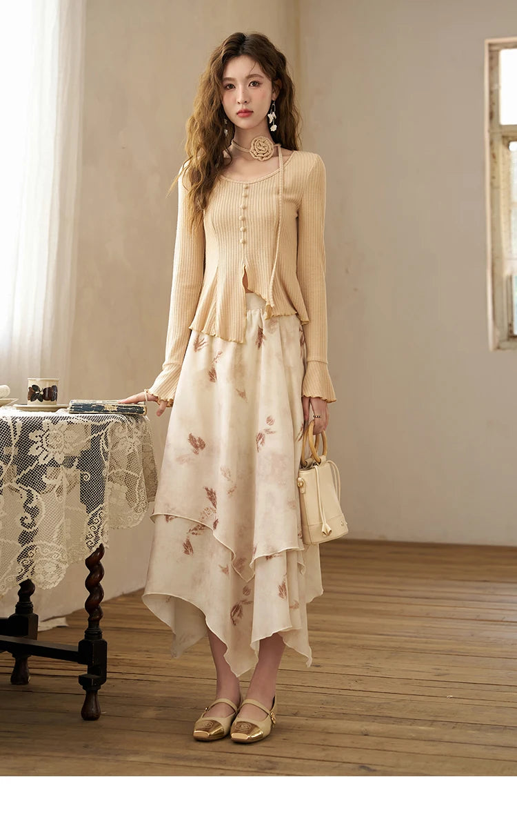 MISHOW Long Flowy Skirt for Women 2024 Spring Irregular High Waist A-Line Print Beach Zipper Skirts Woman Clothing MXD11B0215