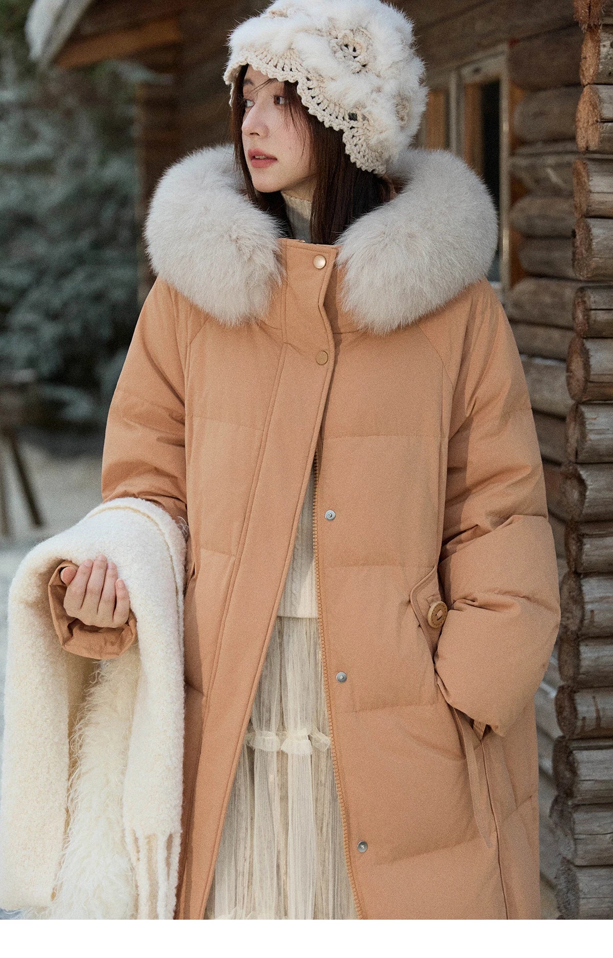 MISHOW Women's Winter Coat with Hood 2025 Fashion Solid Commute Long Down Jacket Windproof Warm Down Coat Luxury MXE51Y0079