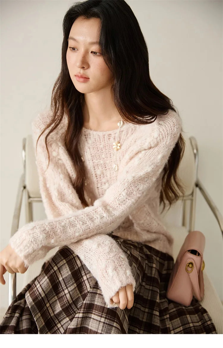 MISHOW Scoop Neck Loose Sweater 2025 Autumn Raglan Sleeve Casual Knitted Top Hollow-out Wool Blend Soft Warm Sweaters MXE46Z2565