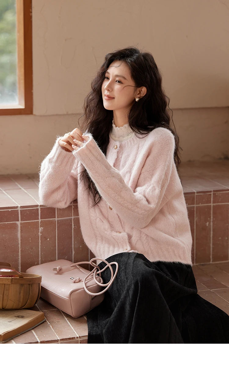 MISHOW Sweet Sweater Cardigan Women 2024 Autumn Winter French Gentle Slim Single Breasted O-Neck Wool Knitted Jacket MXD55Z1030