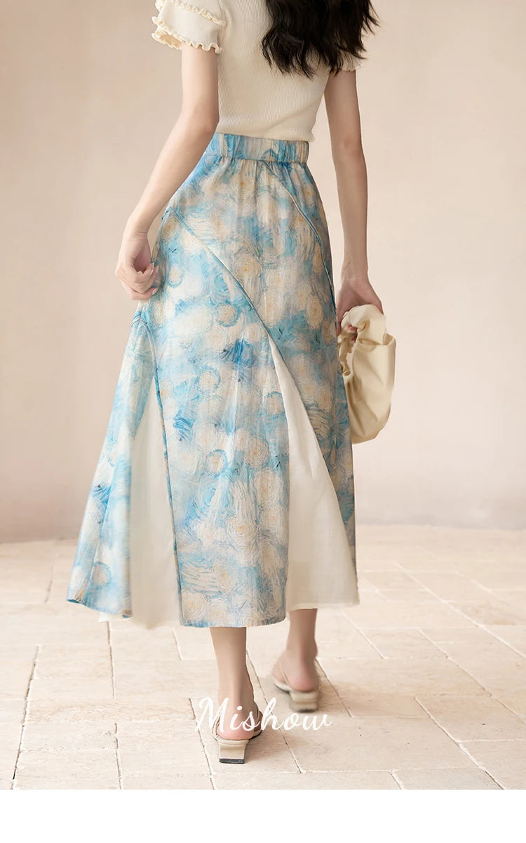 MISHOW French Skirts of Women Fashion 2023 [Van Gogh Collection] Art Pleated High Waist Slim Fit Female A-LINE Skirts MXC39B0095