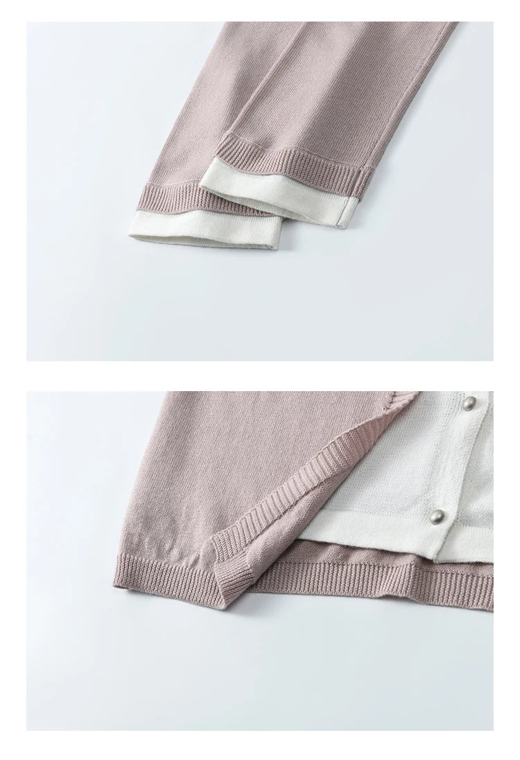 MISHOW Wool Knitted Cardigan Fake Two-piece Contrasting 2025 Spring Women Slim Fit Top O Neck Patch Pocket Sweaters MXE12Z1144