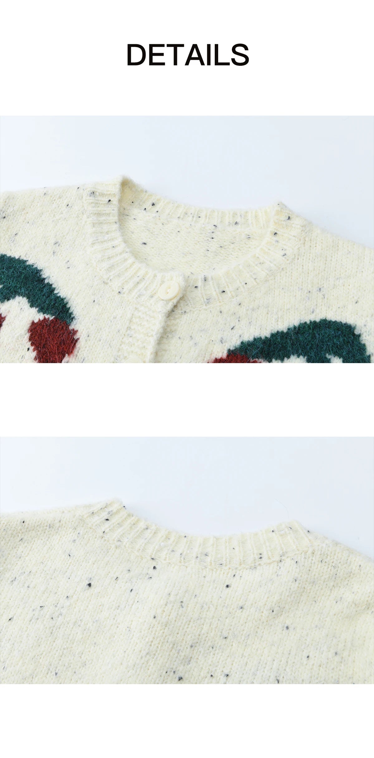 MISHOW Women's Cherry Jacquard Flecked Cardigan 2025 Autumn Winter Korean Drop Shoulder Tops Loose Crew Neck Knitwear MXE91Z2837