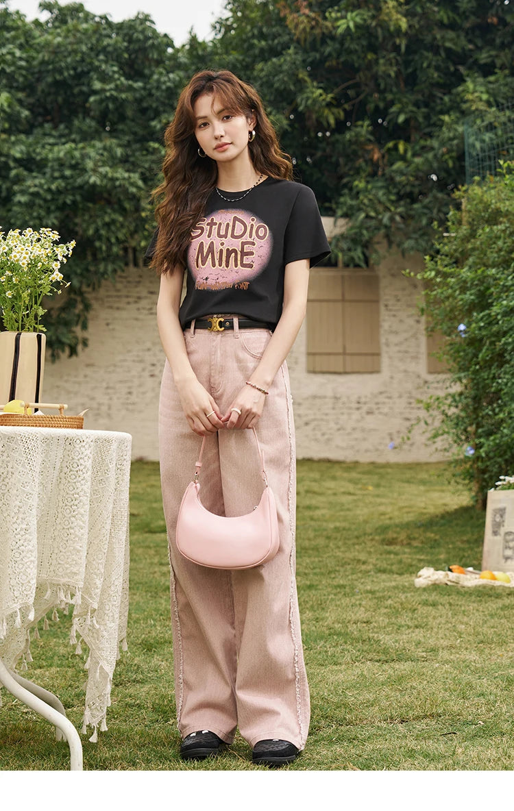 MISHOW Letter Print Short Sleeve T-shirt for Women 2024 Spring Summer New Loose Casual Tshirt Woman Crew Neck Tee Top MXD13T0164