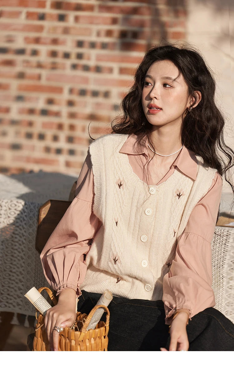 MISHOW 3D Flower Sweet Knitted Vest Women's Spring 2025 New Vintage Loose Casual Sweater Vest Cute Female Tops Korean MXE11Z1077