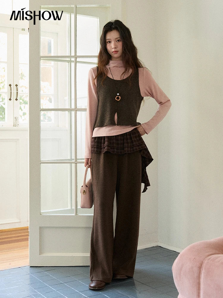 MISHOW Two-piece Suit for Women 2025 Winter Retro Turtleneck Knit Long-sleeved Tops Square Collar Vest Woman Set MXE88T1440