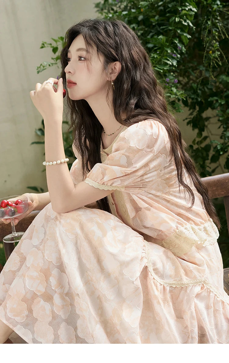 MISHOW French Embroidered Lace Bubble Sleeve Top & Elastic Waist Skirt Set MXD23X1428