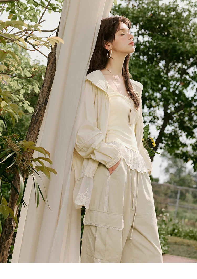 MISHOW Sunscreen Summer Coat Women New 2025 Long Sleeve Hooded Solid Lace Loose Cardigan Female Thin Breathable MXE33W0780