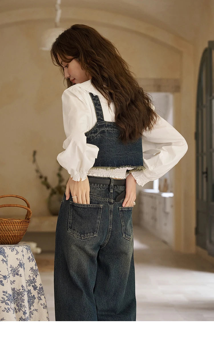 MISHOW American Retro Denim Suspender Tank Top 2024 Spring Single Breasted Sleeveless Short Vest Top Outerwear MXD12D0025