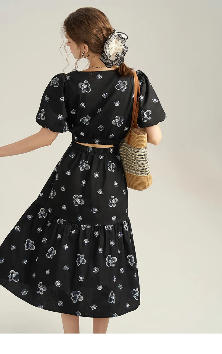 MISHOW High Waist Slim Floral Printing A-line Skirts Temperament Mid Length Skirt 2025 Summer Elastic Waist Skirt MPD21B0398