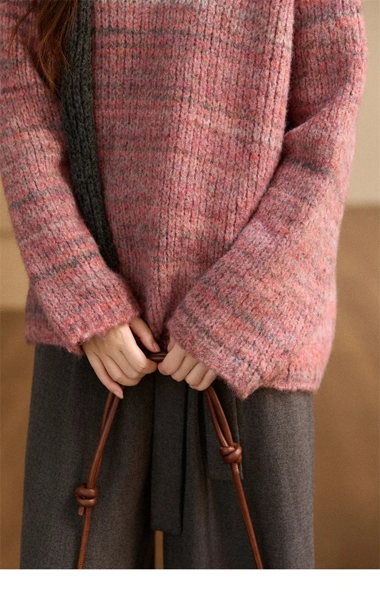 MISHOW Women's Blue Sweater 2025 Winter Fashion Loose Crew Neck Long Sleeve Pullover Pullovers Soft Versatile Top MXE86Z2733