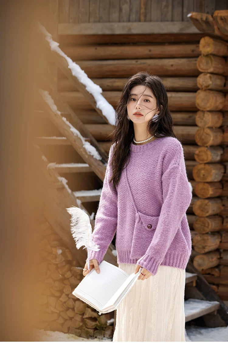 MISHOW Knitted Sweater Daily Leisure Versatile Pullovers Match Bag Oversized Sweater Women Soft Warm Office Lady MXD57Z1083