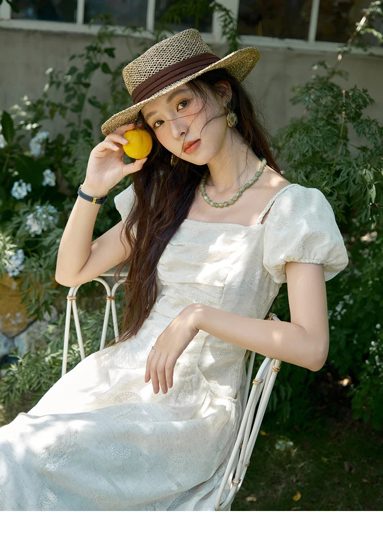 MISHOW Women's Puff Sleeve Dress 2025 Summer Fashion Paisley Embroidery Lady Pocket Dresses Vacation Women's Clothing MXE34L2265