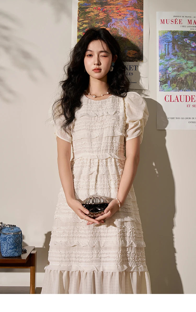 MISHOW Women's French Lace Dress 2024 New Summer New Chiffon Midi Temperament Short Sleeve Woman Dresses Clothing MXD21L1756